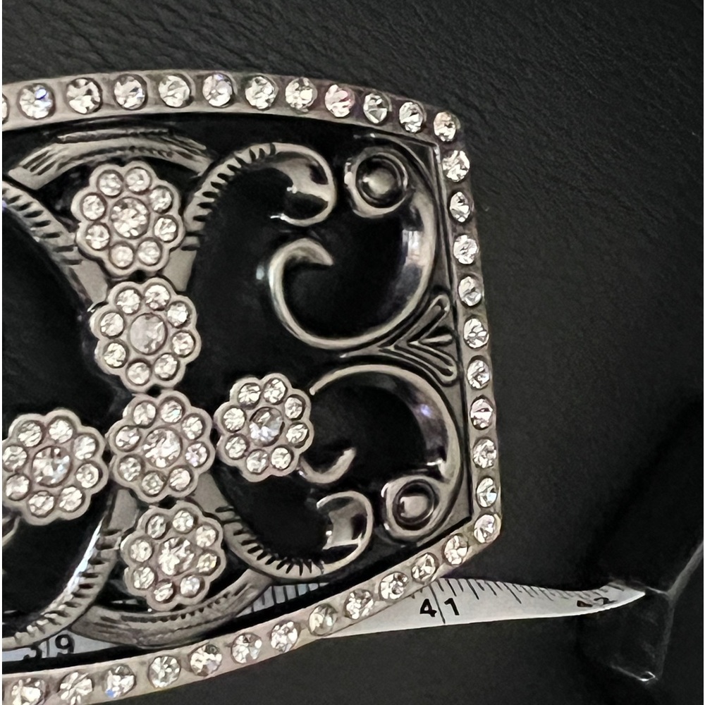 Vintage leather rhinestone cross buckle belt - Picture 7 of 9